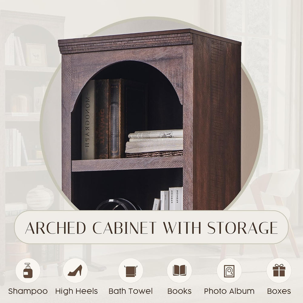 IFBUY 76" Arched Bathroom Storage Cabinet, Narrow Arched Cabinet, Brown
