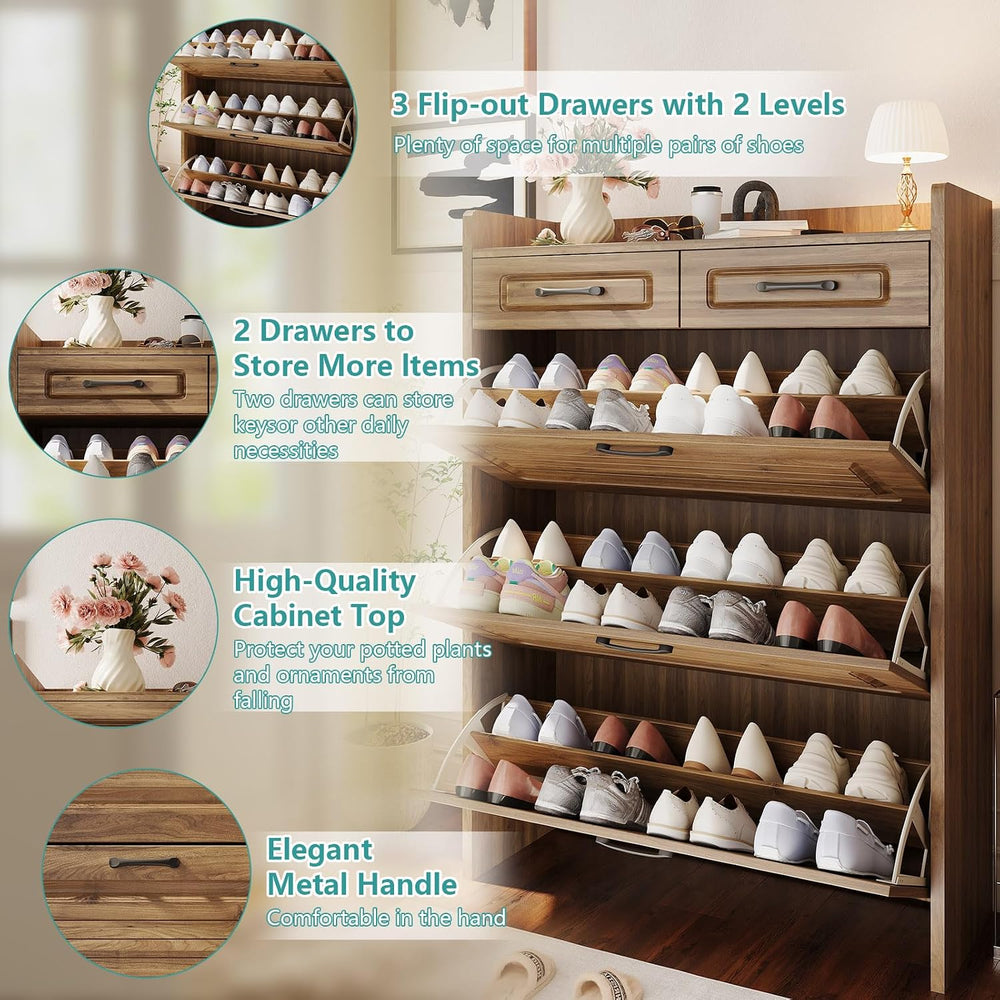 Shoe Cabinet for Entryway with 3 Large Flip Drawers and 2 Storage Drawer