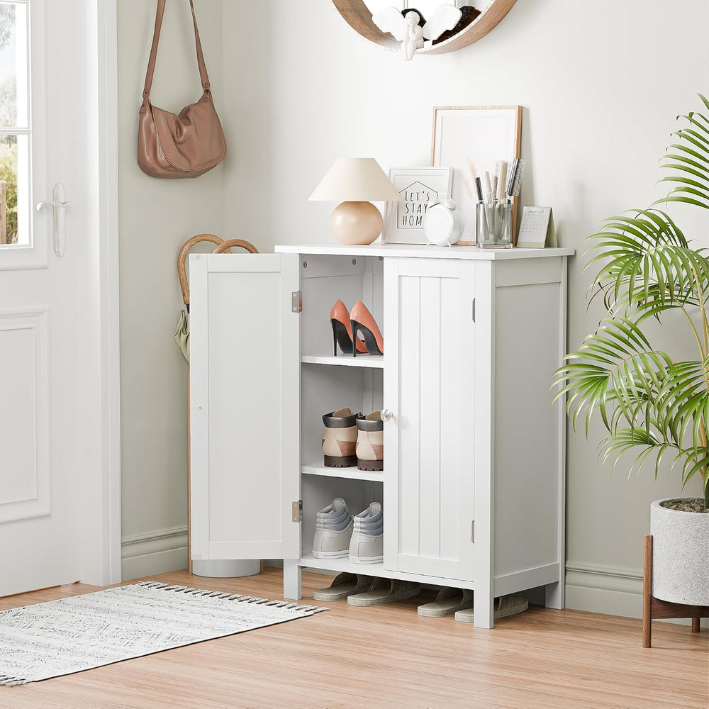SUPER DEAL Modern Bathroom Floor Storage Cabinet with Adjustable Shelf and Do...