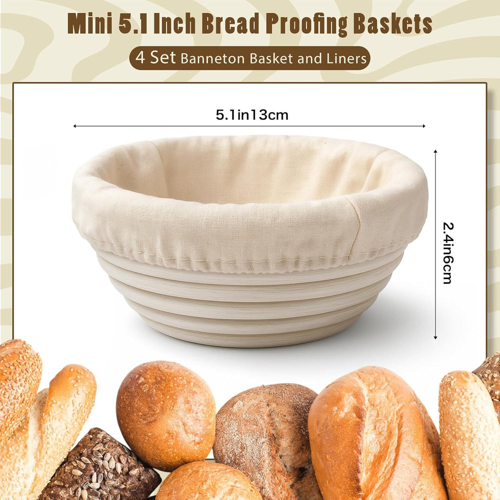 Fanfanwin Mini Banneton Proofing Baskets with Liner, 4 Pack, Round