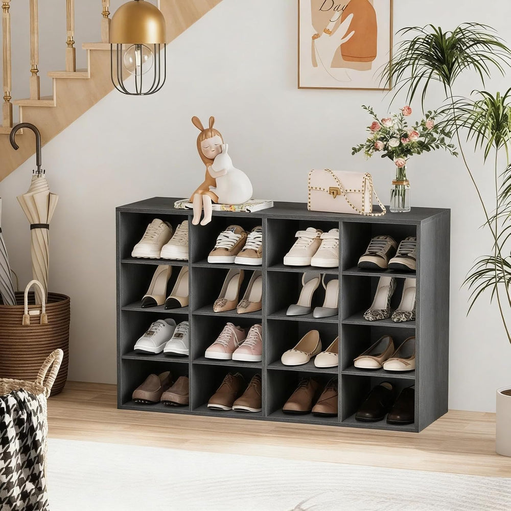 Garden 4 you Shoe Storage Bench, Cubby Shoe Rack with 16 Cubbies, 4-Tier Wood...