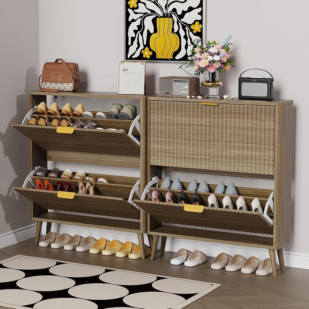 KIGOTY Narrow Shoe Storage Cabinet, Shoe Cabinet with 2 Flip Drawers, Freesta...