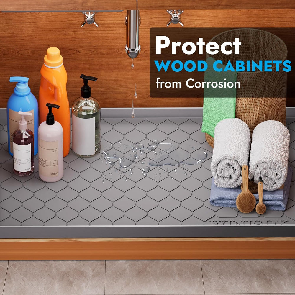 Winisok Waterproof Under Sink Mat 40" x 22", Silicone Mat, Black
