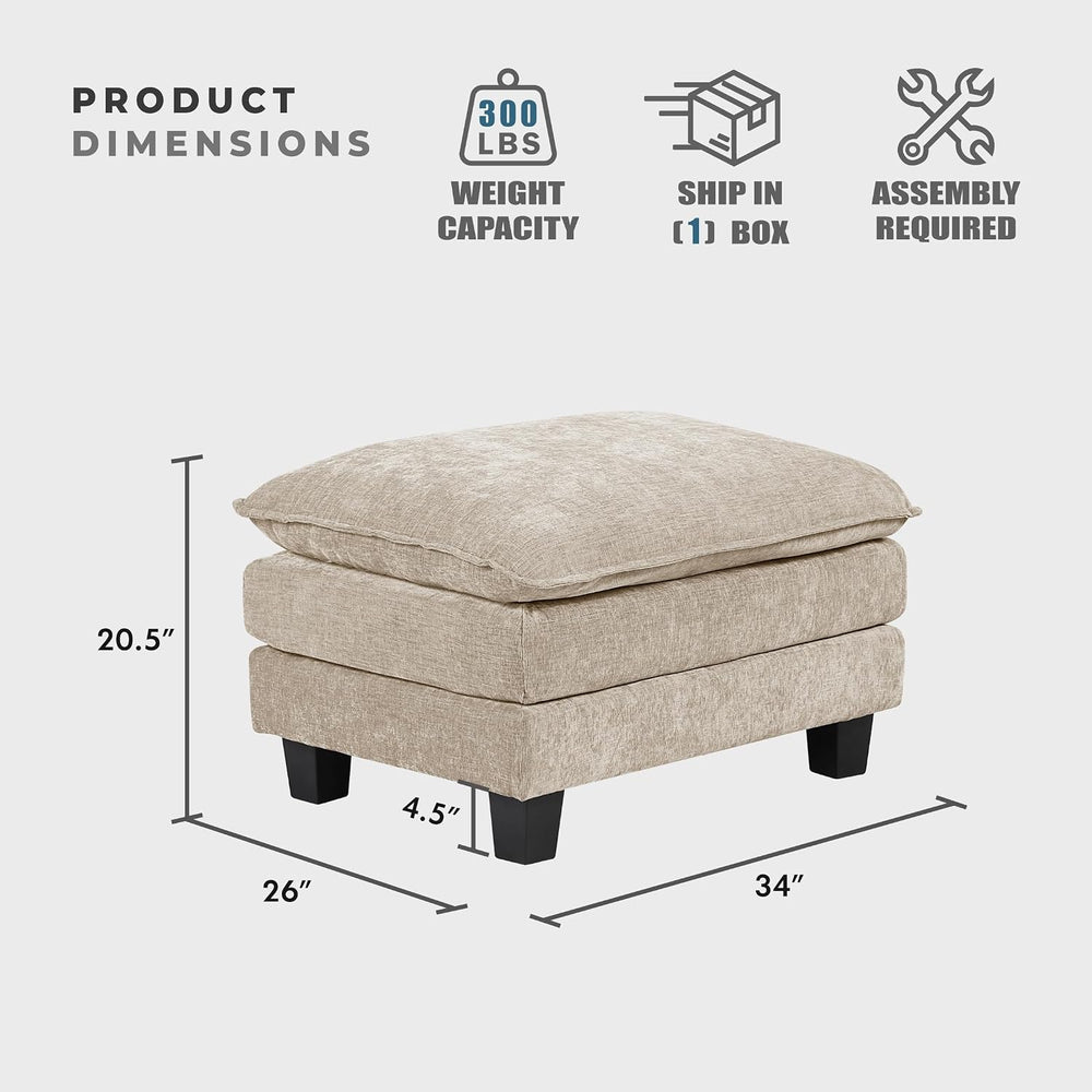 Lexicon Chenille Upholstered Rectangle Ottoman, Foot Stool, Black Faux Wood F...