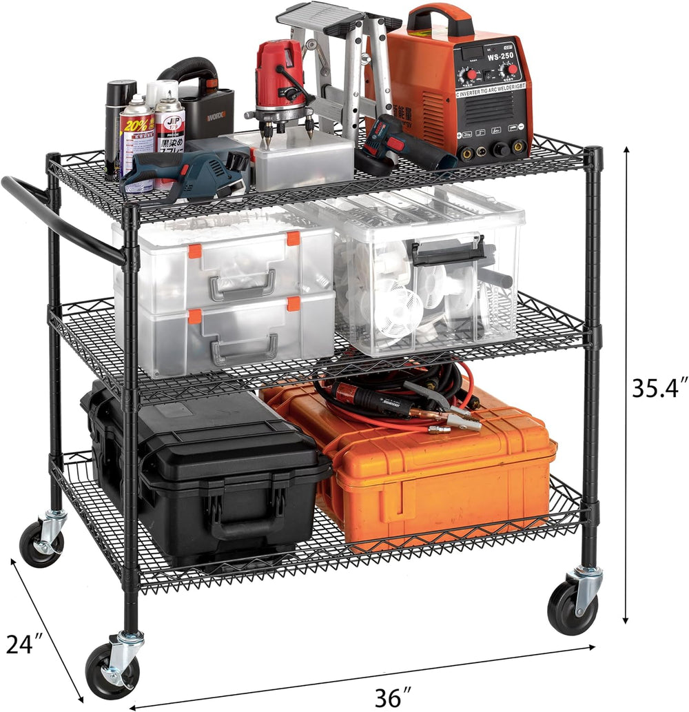 Finnhomy 3 Tier Heavy Duty Commercial Grade Utility Cart, Wire Rolling Cart w...