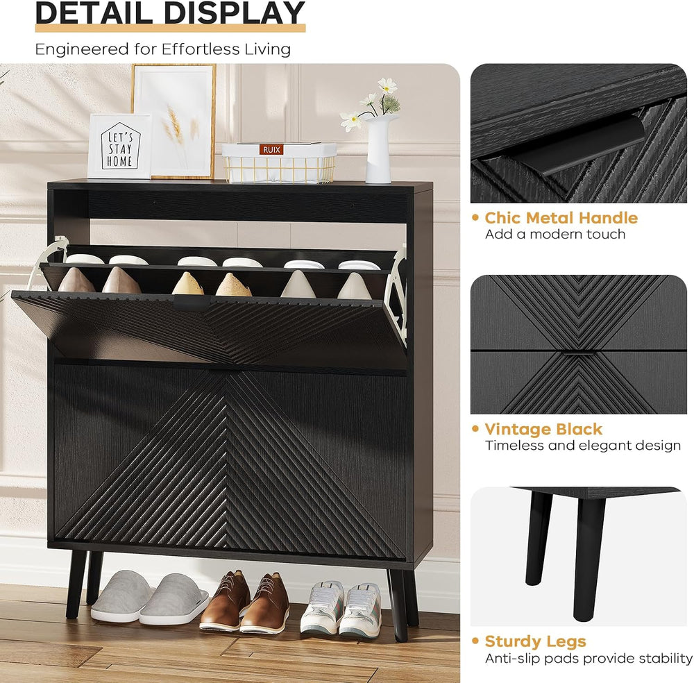 Shoe Cabinet Storage, Narrow Shoes Organizer with 2 Flip Drawers, Shoe Rack