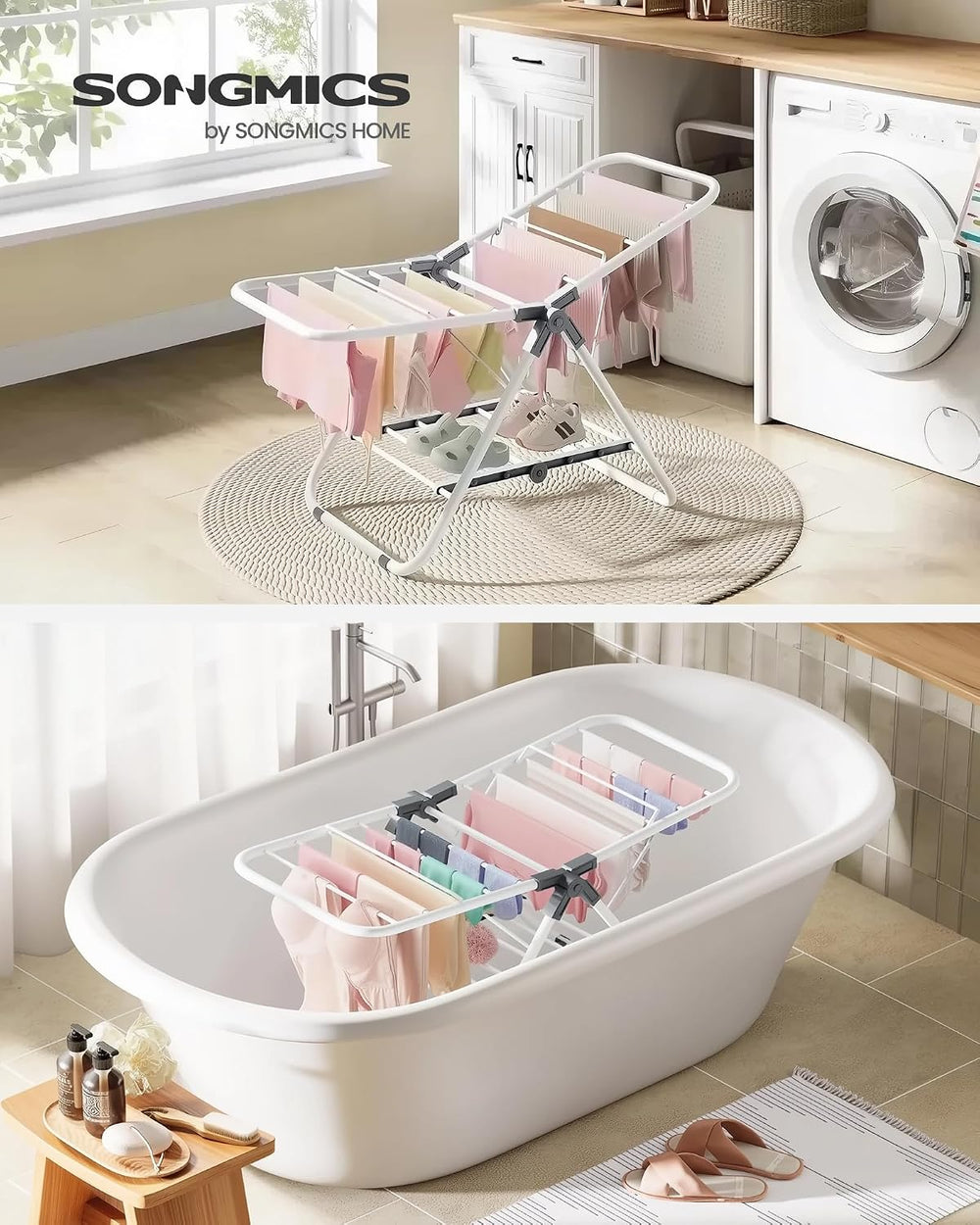 SONGMICS Clothes Drying Rack, Free-Standing Indoor Airer