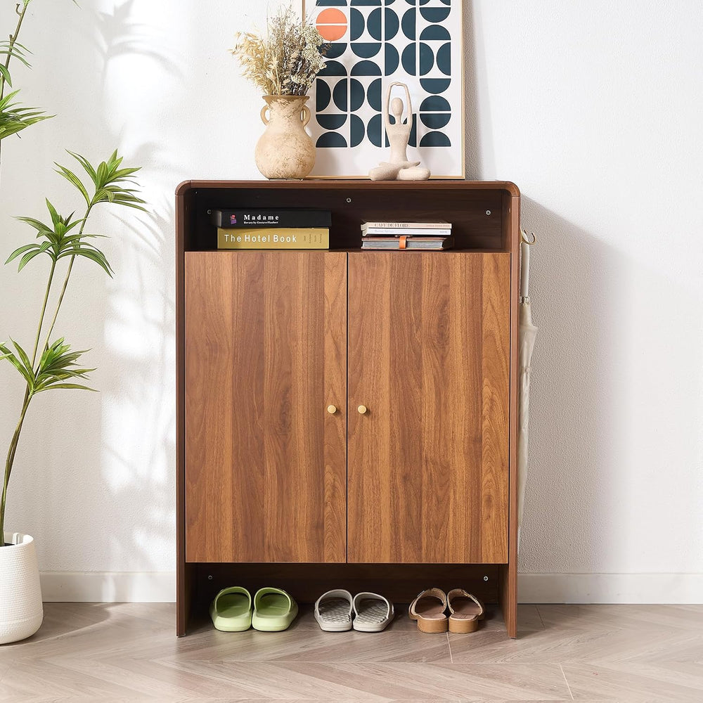 Walnut Shoe Cabinet with Doors, Large Shoe Storage Cabinet for Entryway, Free...