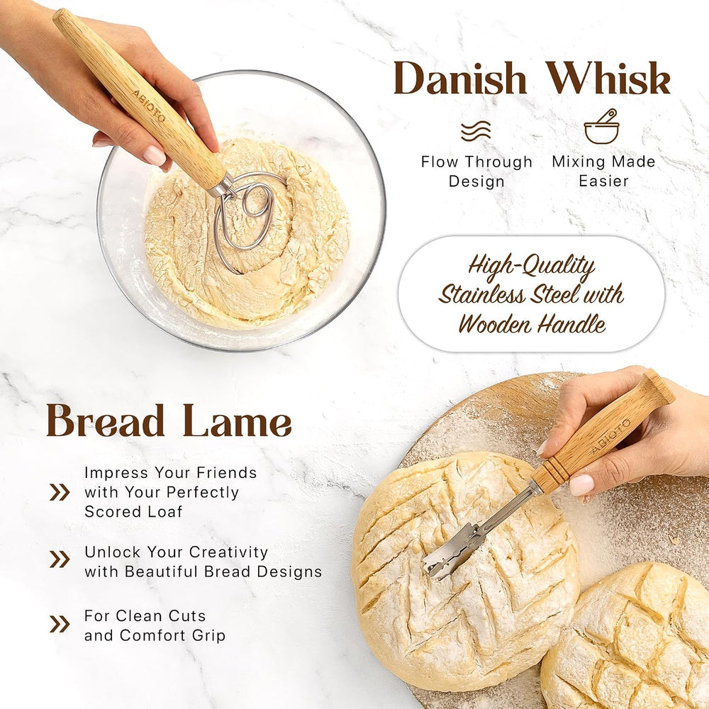ABIOTO Sourdough Bread Baking Kit - 14-Piece Set with 10" Round & 11...