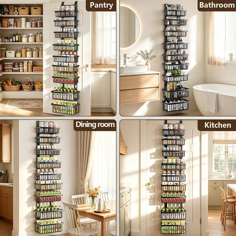 POKIPO 9 Tier Narrow Over The Door Pantry Organizer, 2 in 1 Wall Mount or Han...