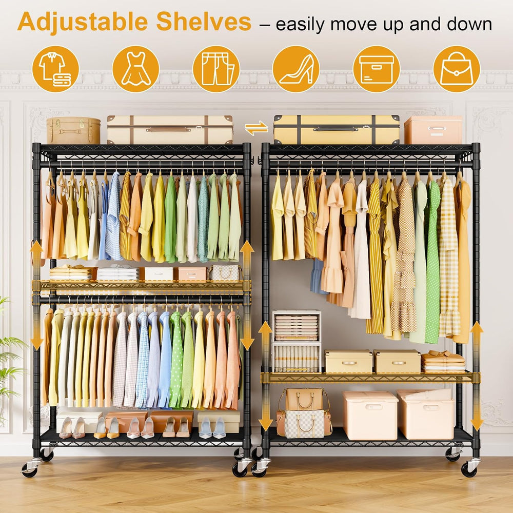 ULIFHOME Rolling Clothes Rack, Clothing Racks for Hanging Clothes, Black
