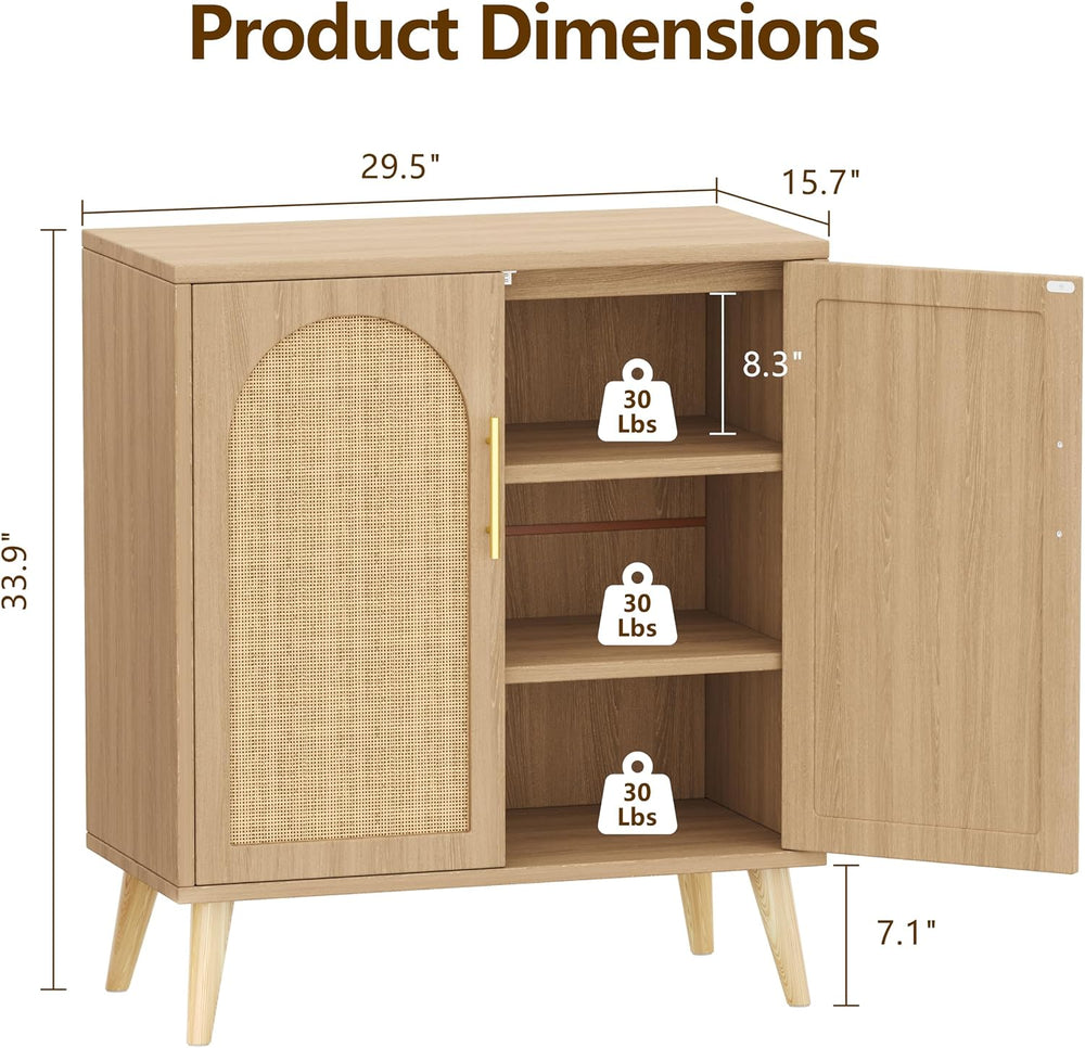 Keehusux 15.7" D Rattan Storage Cabinet with 2 Doors & Adjustable Shelf
