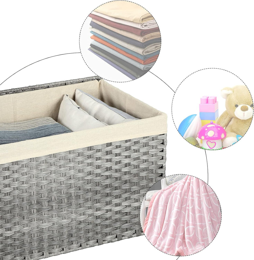 SONGMICS Woven Storage Basket with Lid, 17.2 Gallon (65L), Foldable