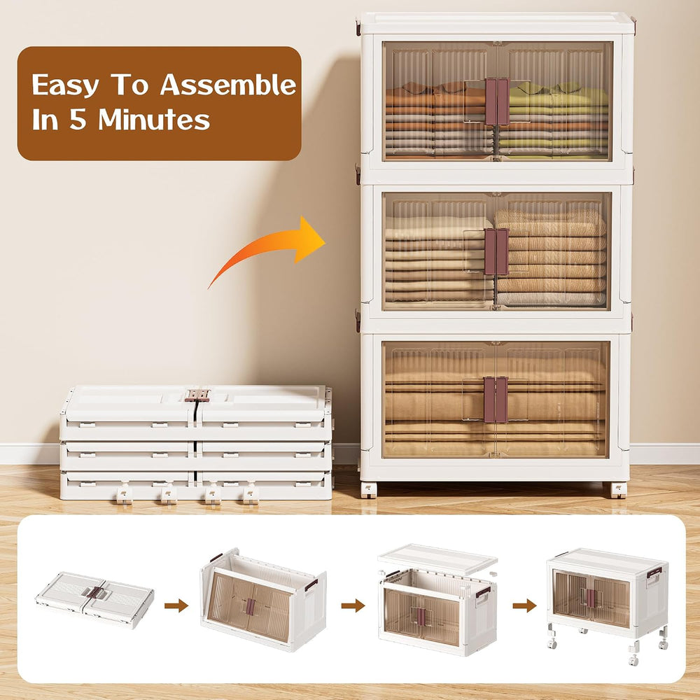 45GAL/180QT 3 tier large stackable storage bins with lid and wheels, collapsi...