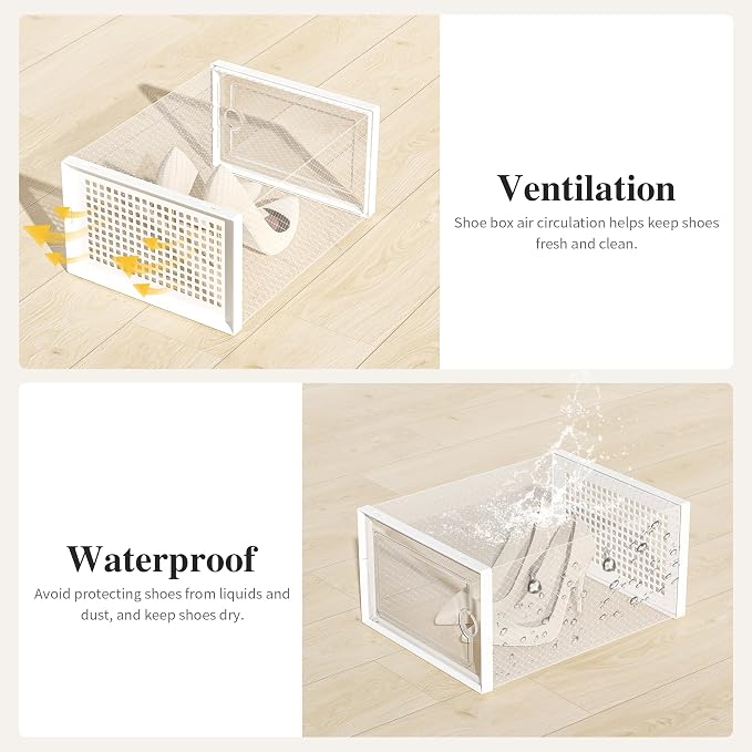 Kuject X-Large Shoe Storage Boxes Organizers Clear Plastic Stackable 12 Pack