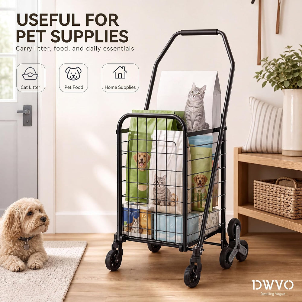 DWVO Folding Stair Climbing Cart, 360° Tri-Wheel Grocery Cart for Stairs