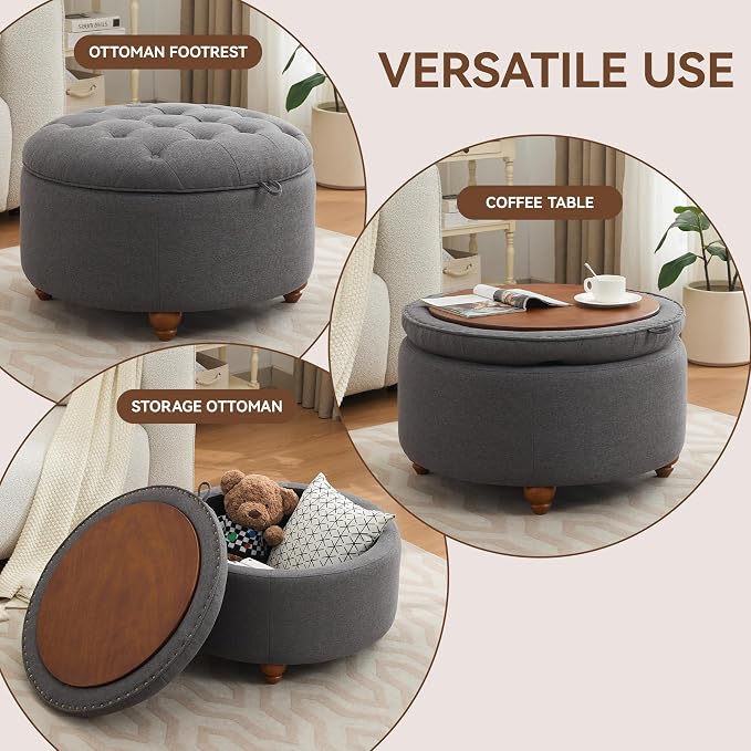 30Inch Round Storage Ottoman
