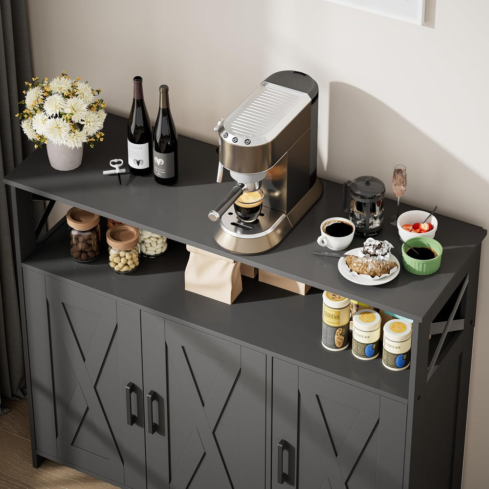 Farmhouse Coffee Bar Cabinet, Kitchen Storage Cabinet, Black