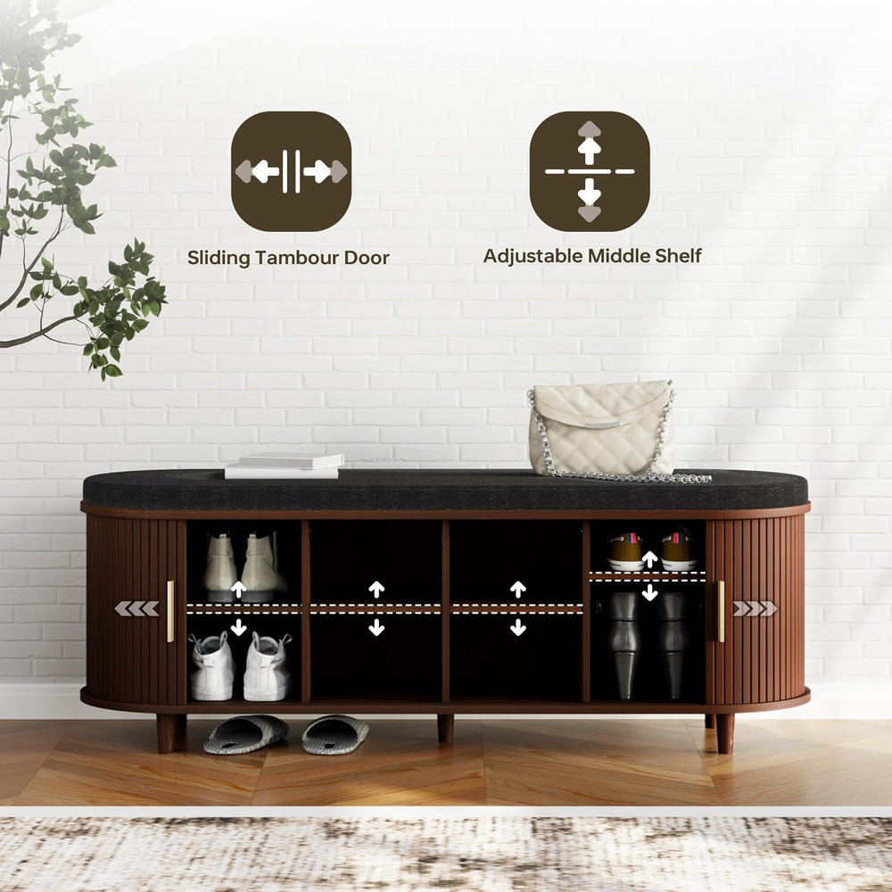 DHH 2-Tier Storage Bench,Wide Shoe Bench with Thickened Padded Seat Cushion, ...