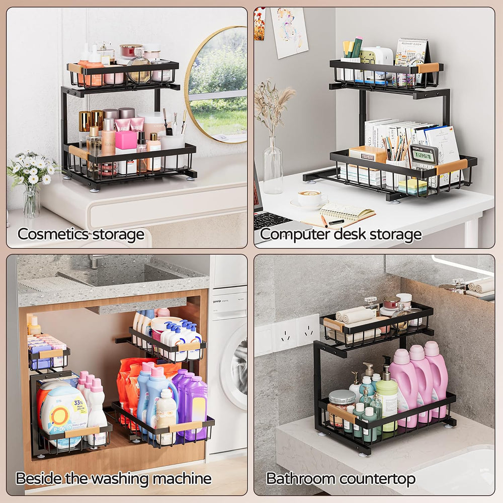 ADBIU Under Sink Organizer, 2 Pack 2 Tier Expandable Height (13.2" - 17....