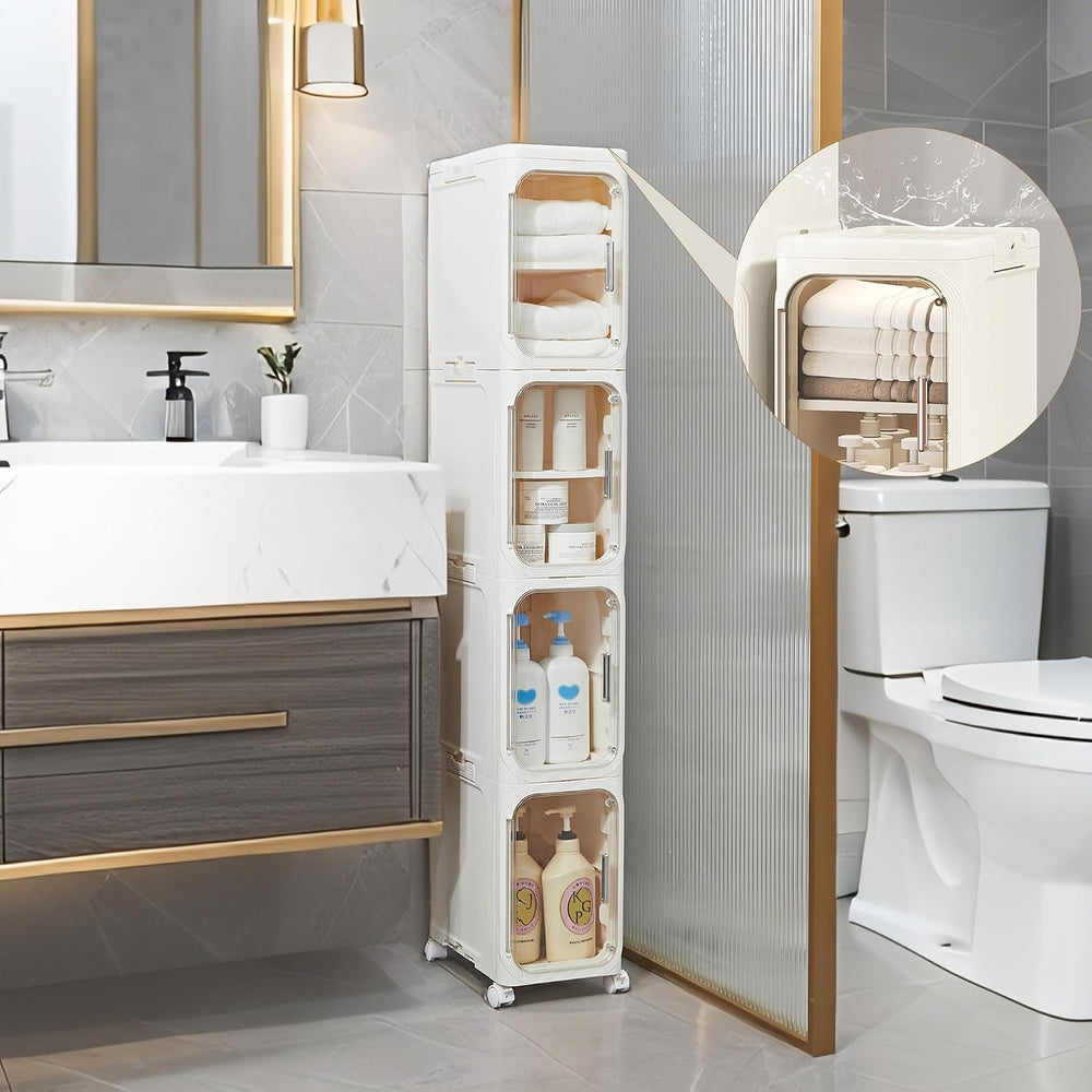 2-Tier Narrow Storage Cabinet Slim Bathroom Skinny Organizer with Wheels