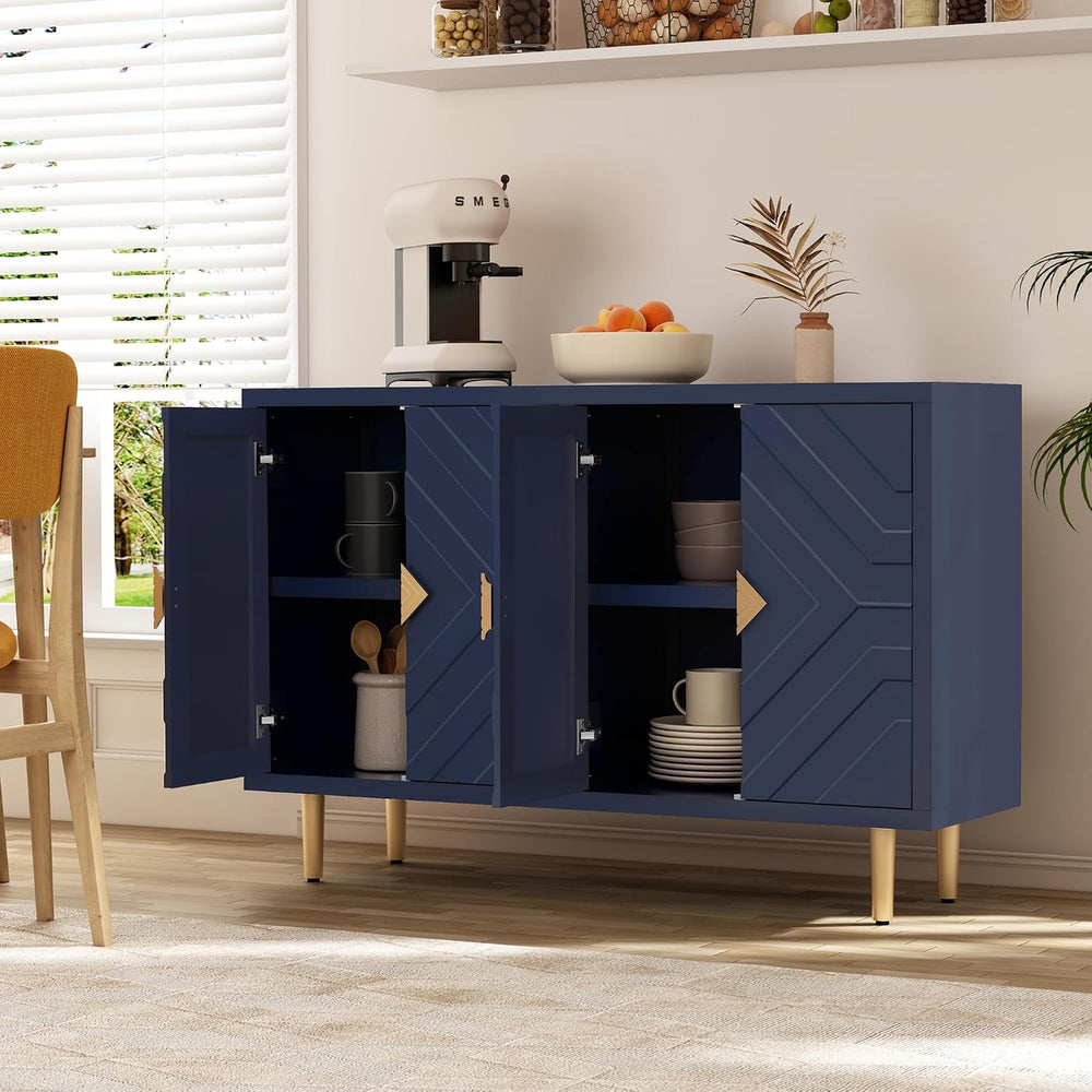 HLR 48'' Modern Sideboard Buffet Storage Cabinet with 4 Doors, Blue