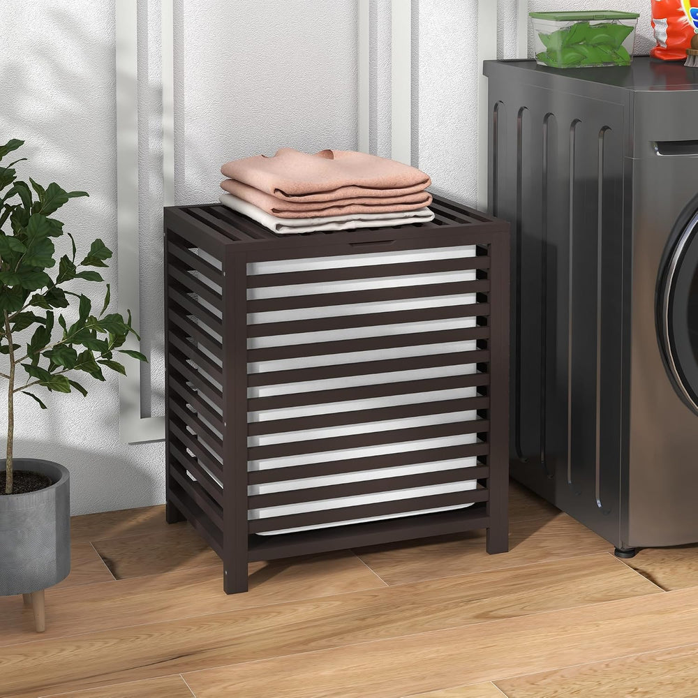 HOMCOM Bamboo Laundry Hamper with Lid 19.75 x 14.25 x 23.5 Inches Coffee