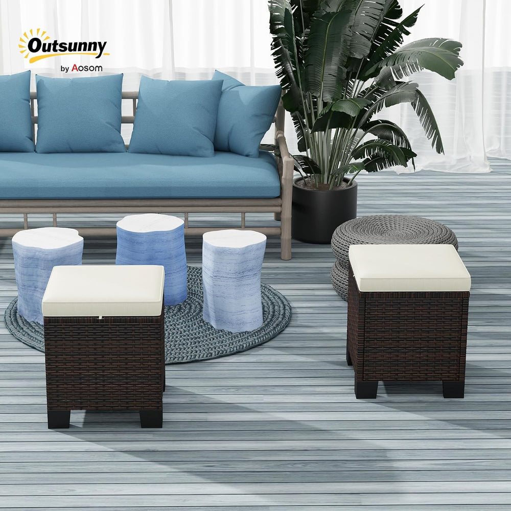Outsunny 2 Pieces Outdoor Patio Ottomans All Weather PE Rattan Beige