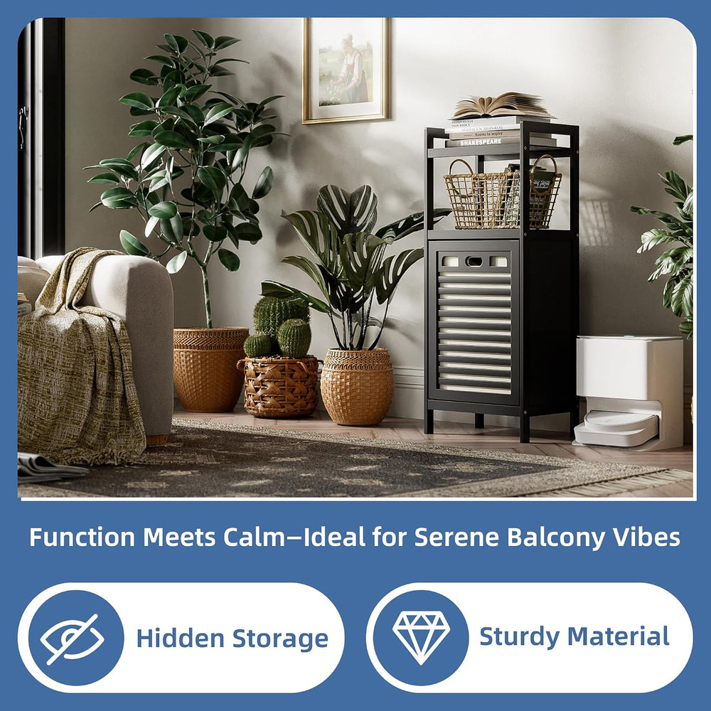 HITNET Tilt Out Laundry Hamper, Bamboo Bathroom Cabinet with Pull Out Removab...