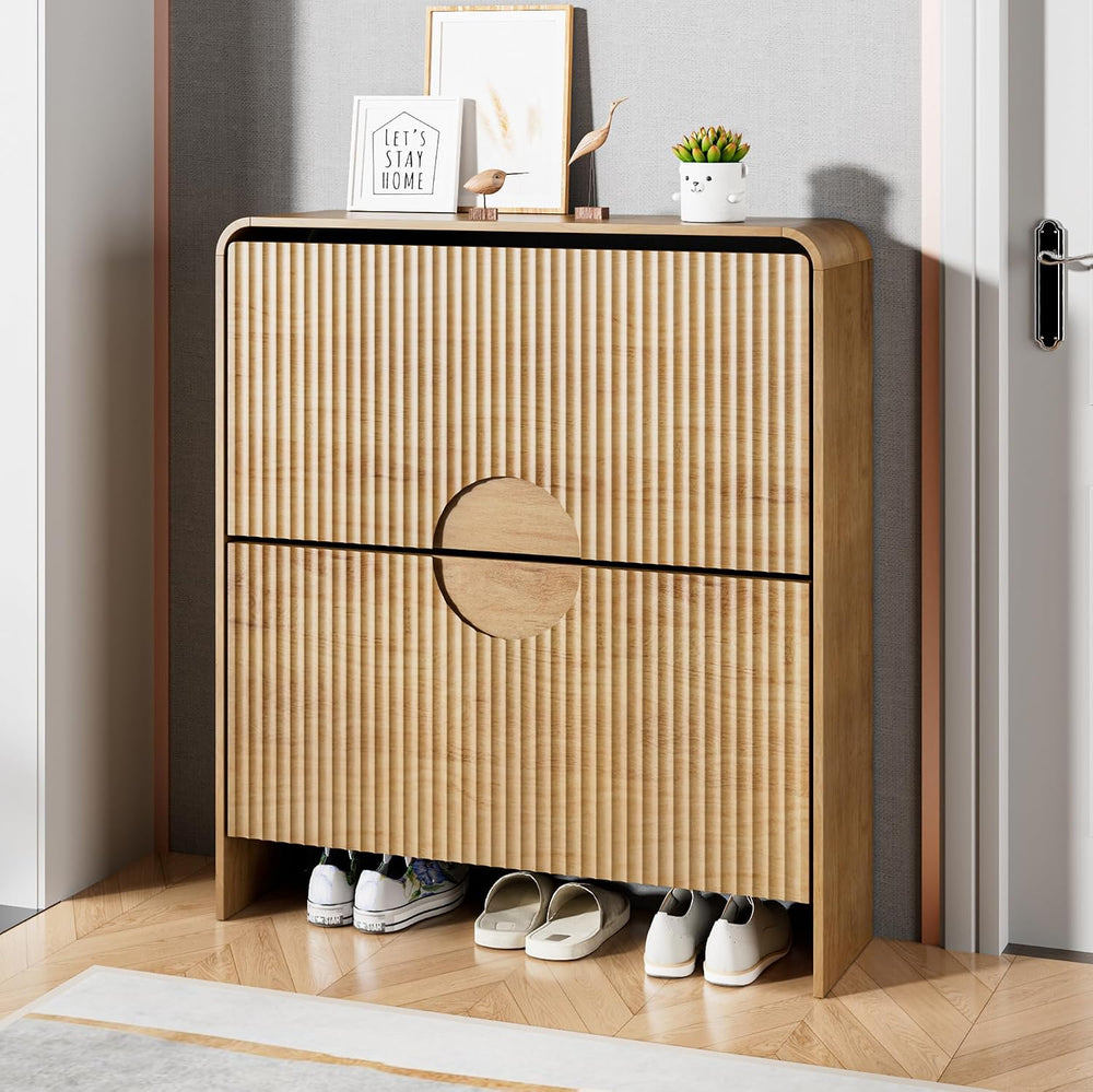 Narrow Shoe Cabinet for Entryway, Fluted Entry Way Shoe Storage Cabinet with ...