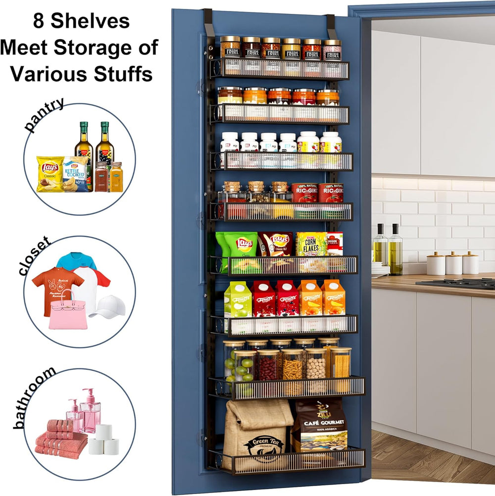 Over the Door Pantry Organizer 8 Tiers Hanging Door or Wall Mounted Spice Rac...