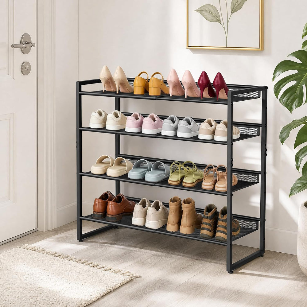 4 Tier Expandable Shoe Rack, Shoe Organizer for Closet, Entryway & Garage