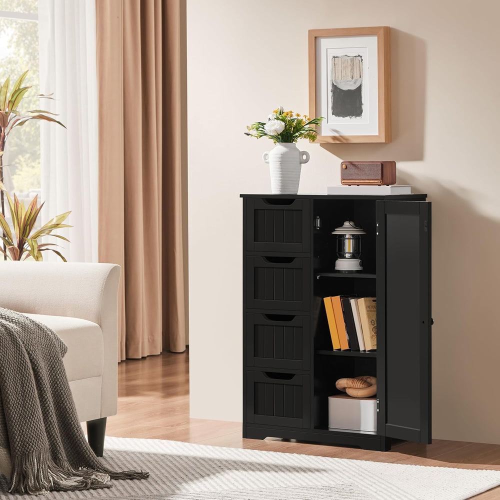 Yaheetech Small Bathroom Storage Cabinet with 4 Drawers & Door, Black