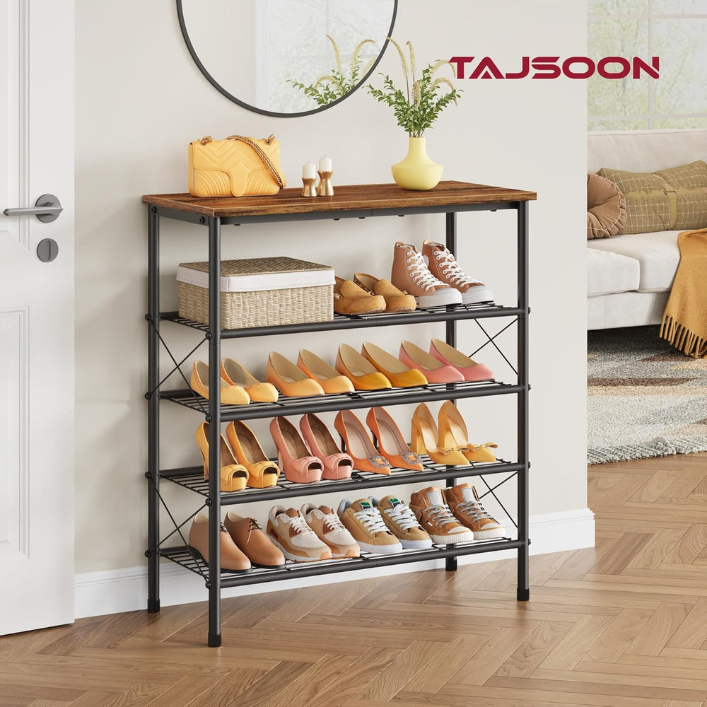 Tajsoon 5 Tier Shoe Rack for 16-20 Pairs of Shoes, Rustic Brown & Black