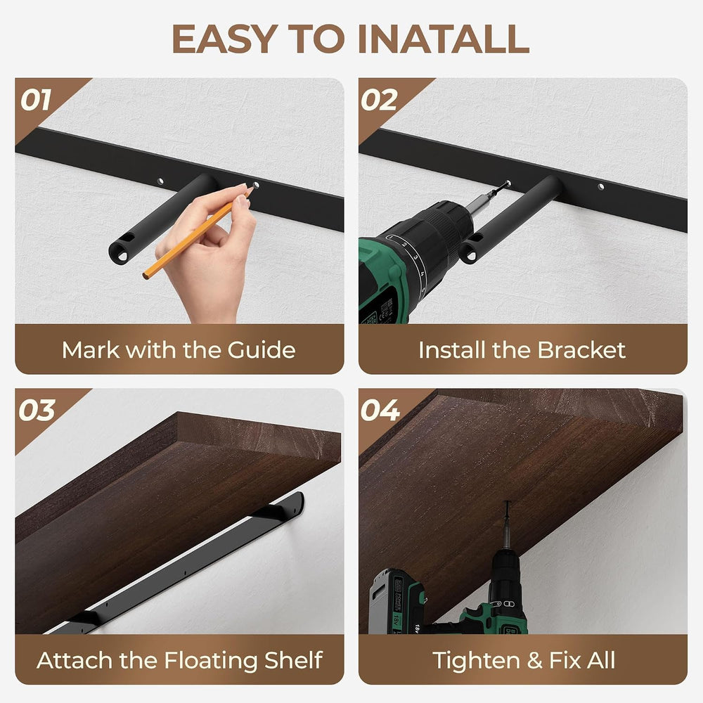 60 Inch Long Floating Shelves for Wall Set of 2, Solid Wood Walnut Floating S...