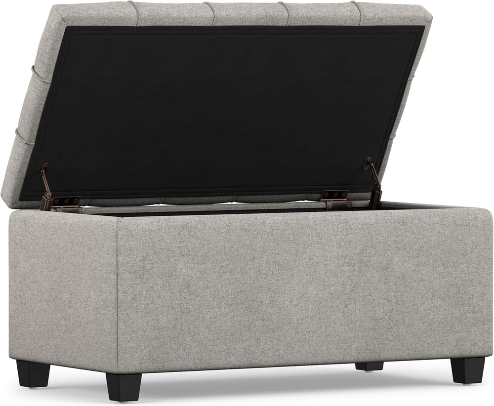 SIMPLIHOME Shiloh 48" Wide Vegan Leather Ottoman in Chestnut Brown