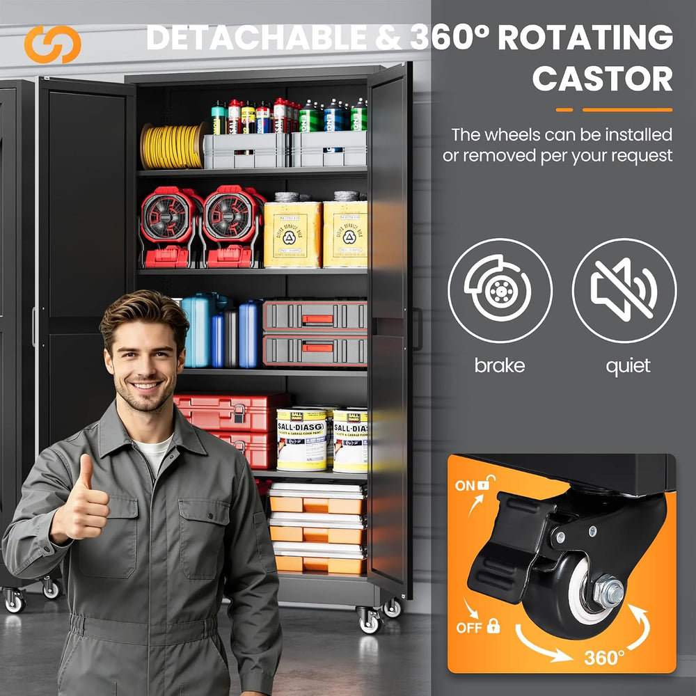 75" Tall Wheeled Garage Storage Cabinet, Rolling Metal Tool Cabinets.