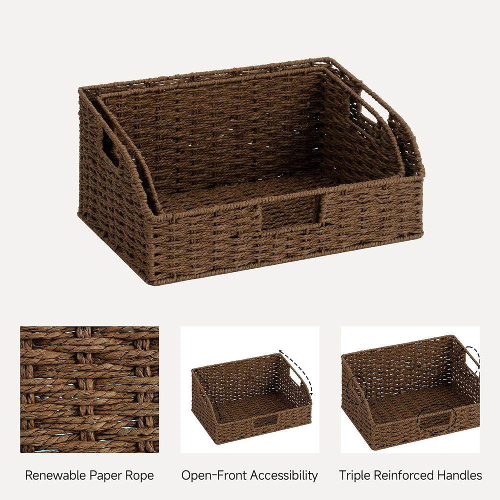 StorageWorks Pantry Baskets for Organizing, Brown Storage Baskets, 2-Pack