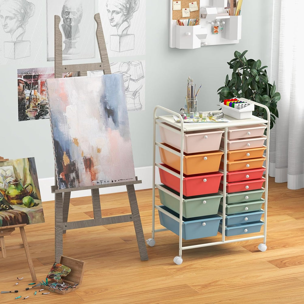 Giantex 15 Drawers Rolling Cart, Classroom Organizers, Storage Cart with Whee...