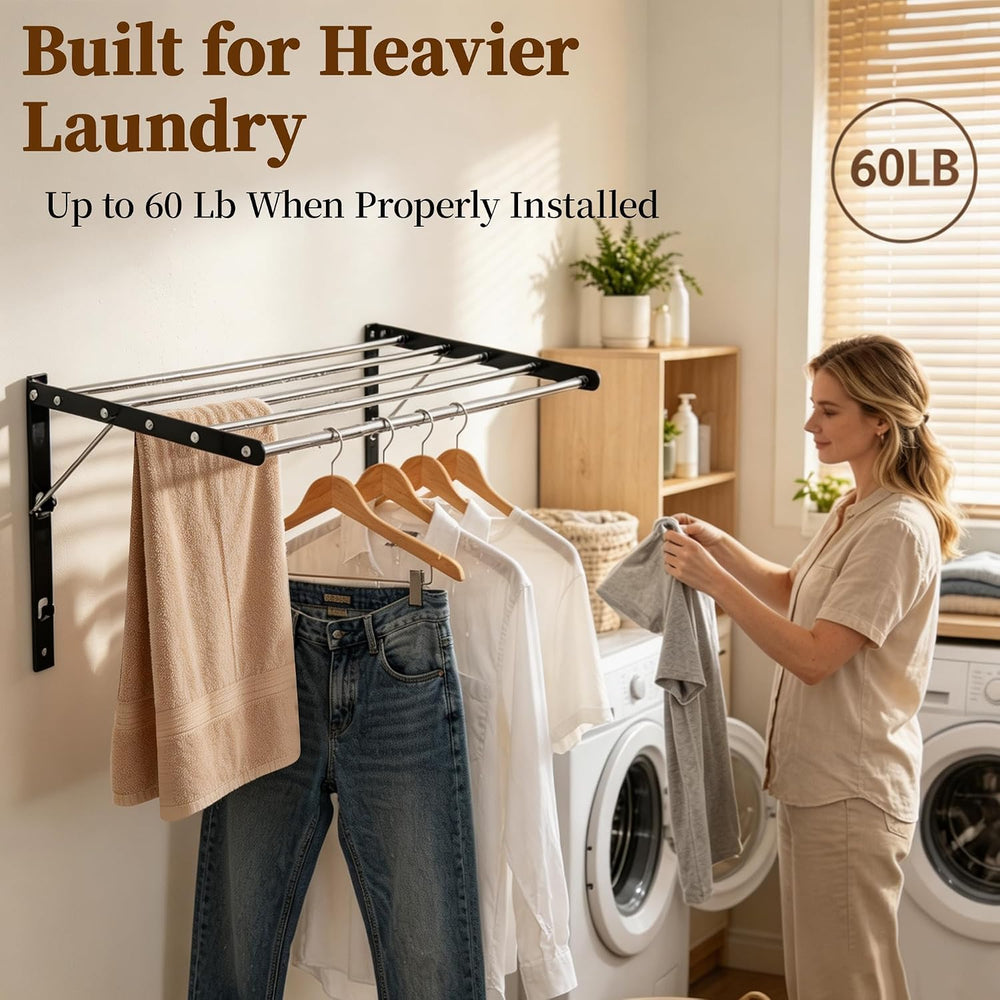 Wall Mounted Drying Rack, Foldable Laundry Rack, 13–23" Adjustable Width