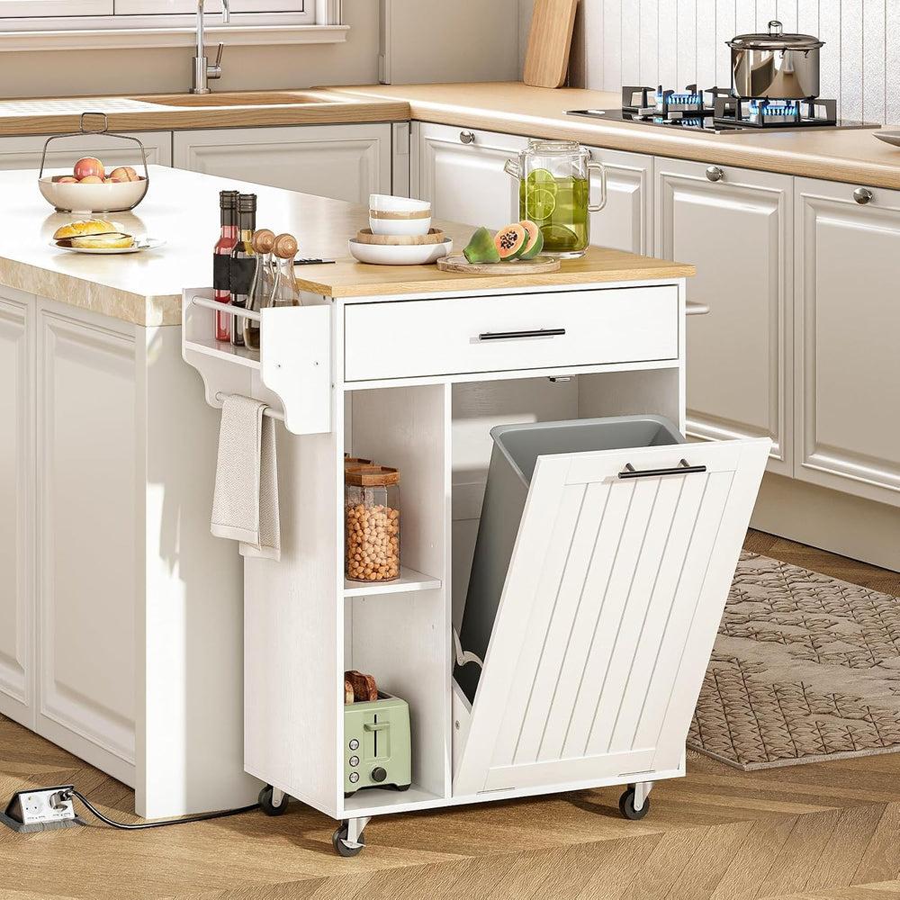 HOOBRO Kitchen Island with Trash Can Storage, Rolling Kitchen Island on Wheel...
