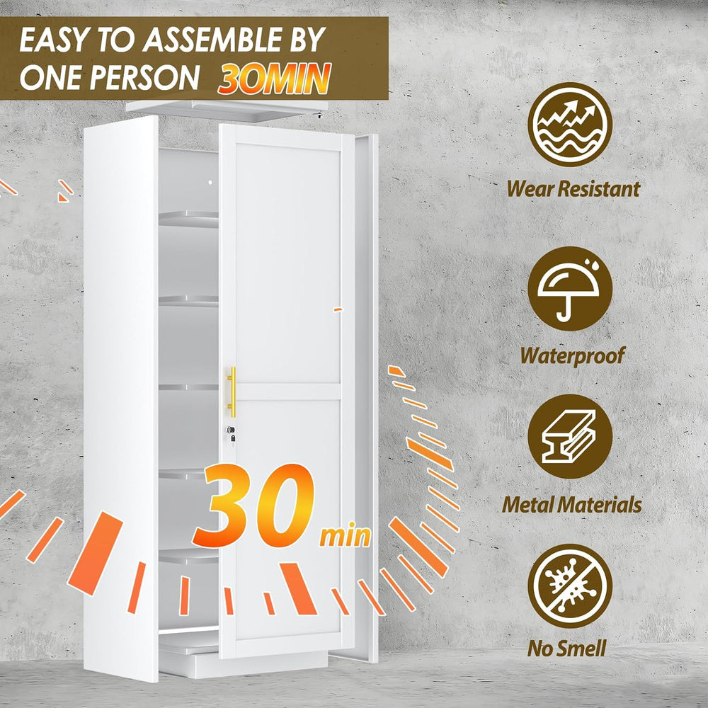 pozdeg 67" White Lockable Metal Storage Cabinet