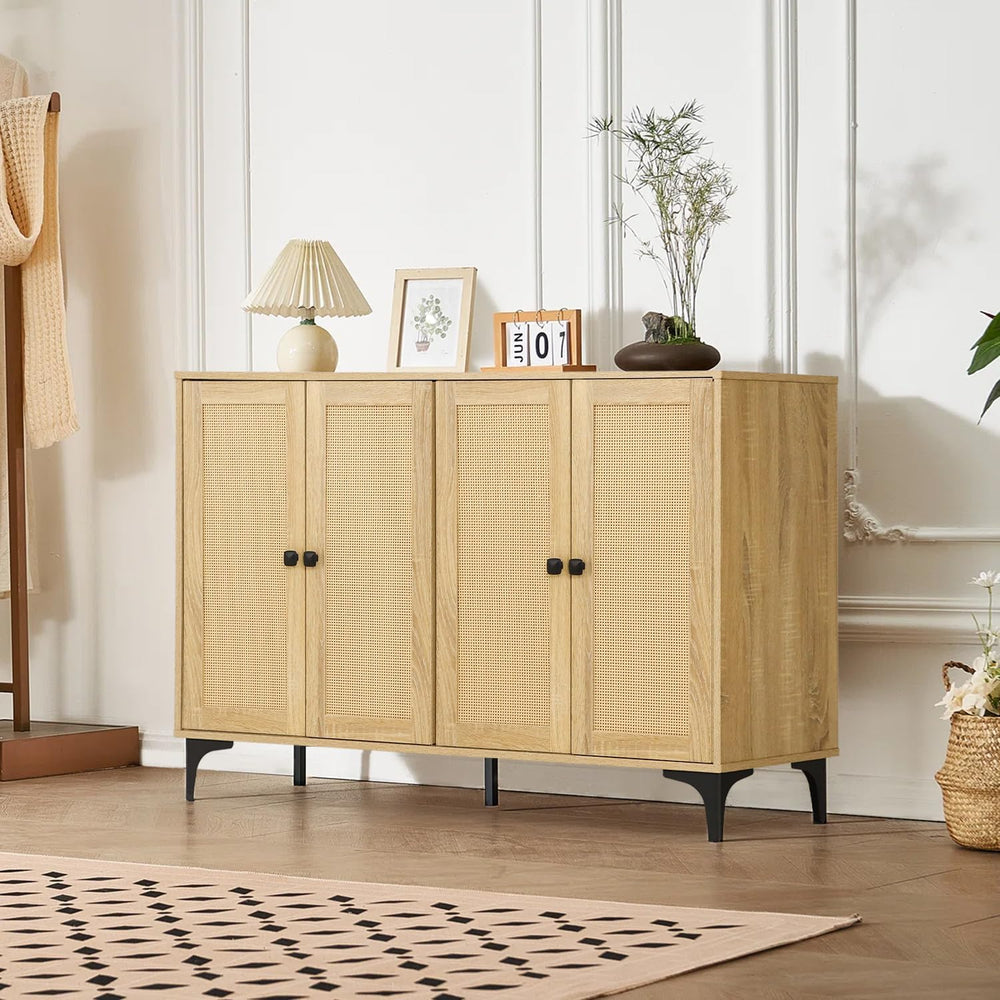48" Sideboard Cabinet with Natural Rattan Doors