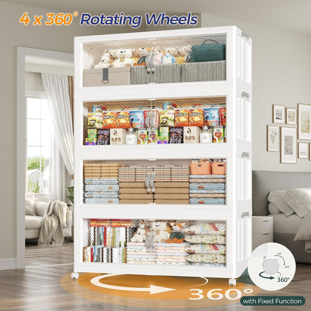 240GAL (960QT) Collapsible Plastic Storage Bins with Lid & Wheels, Extra ...