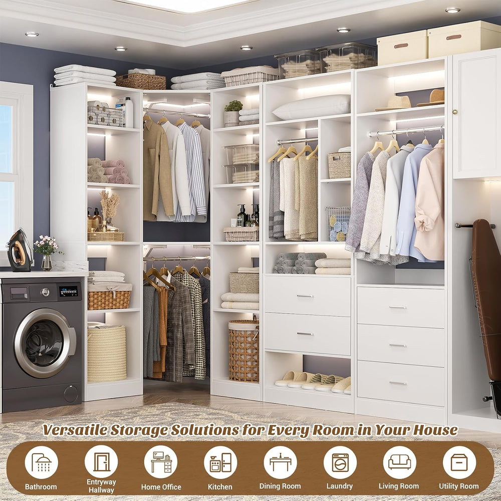 Besiost Corner Closet System with 5 Drawers, Closet Organizer Systems