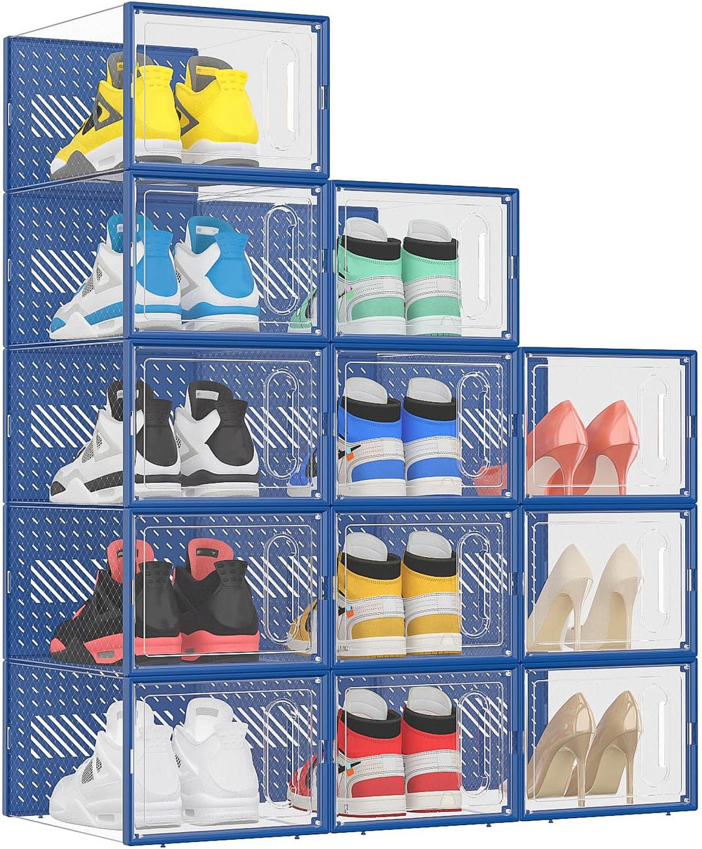 eWonLife Large Shoe Organizer Storage Box with Magnetic Door,12 Pack Clear Pl...