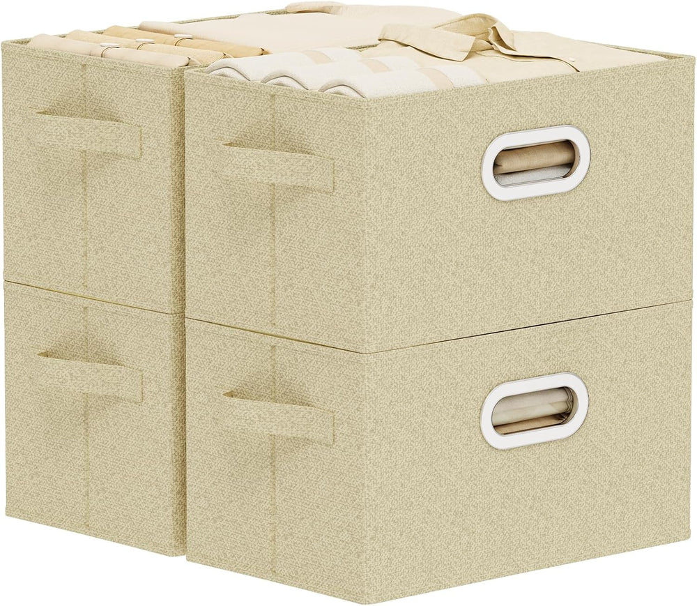 Storage Bins with Metal Grips,Grey and Beige,15x9.8x9.8in,4 Pack
