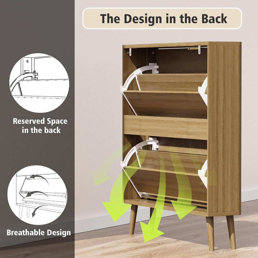 KIGOTY Narrow Shoe Storage Cabinet, Shoe Cabinet with 2 Flip Drawers, Freesta...