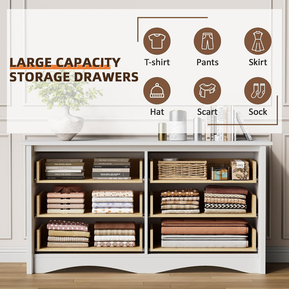 Flamaker Dresser for Bedroom, 6 Drawer Wood Dresser, White