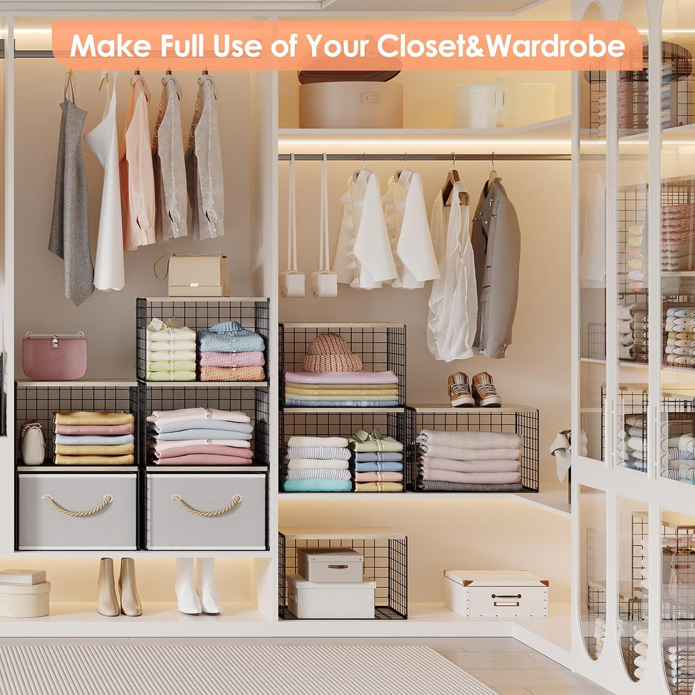 5-Tier Large Stackable Closet Organizer and Storage Basket, Sturdy Closet She...